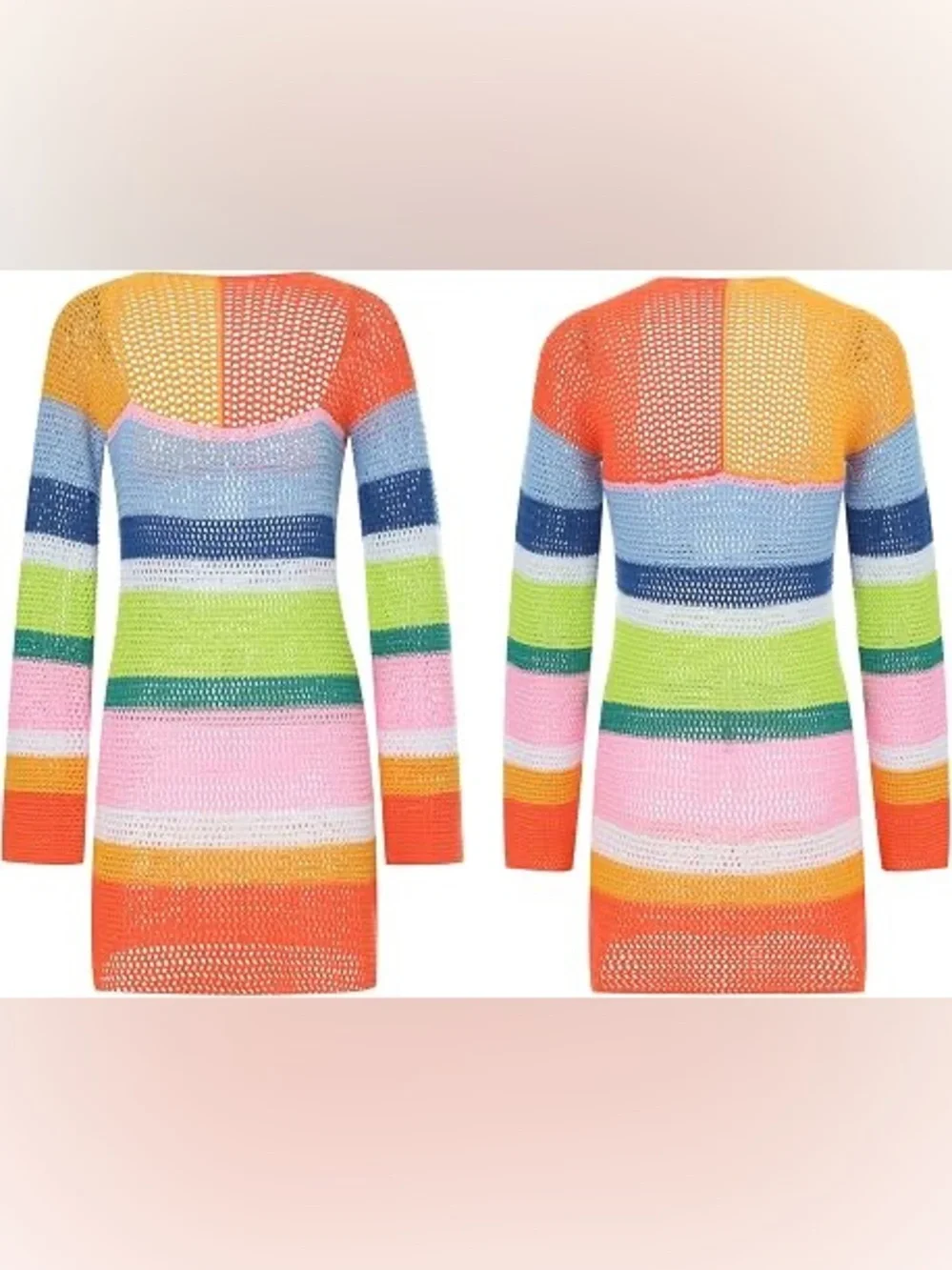 Women’s Multi-Color Crochet Cover-Up Dress - Vibrant Stripe Beachwear